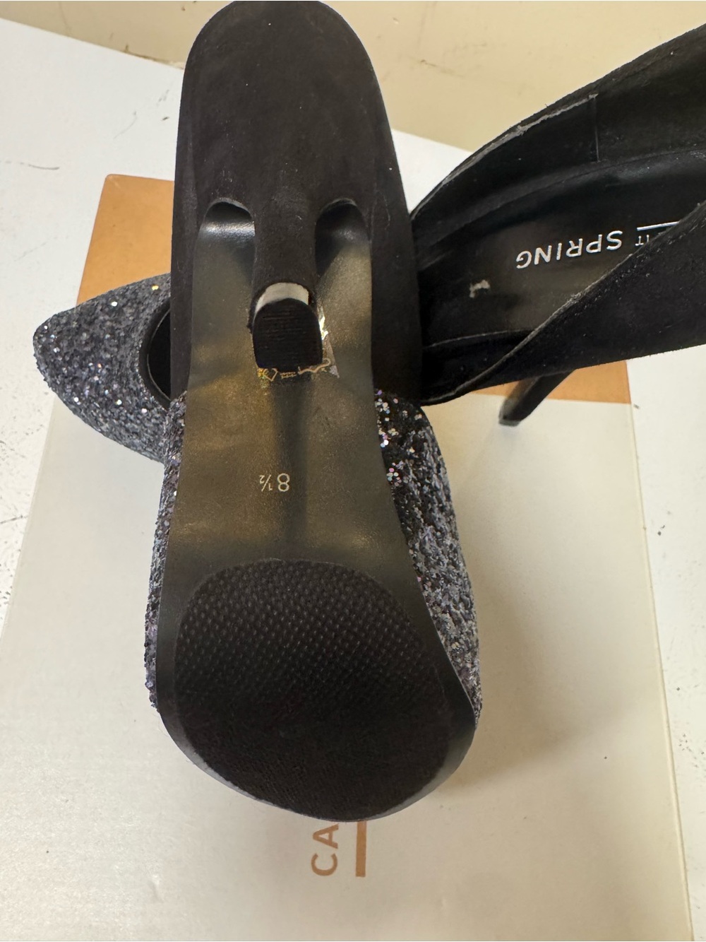 Black and Charcoal Glitter Women's High Heel Pumps - Picture 3 of 5